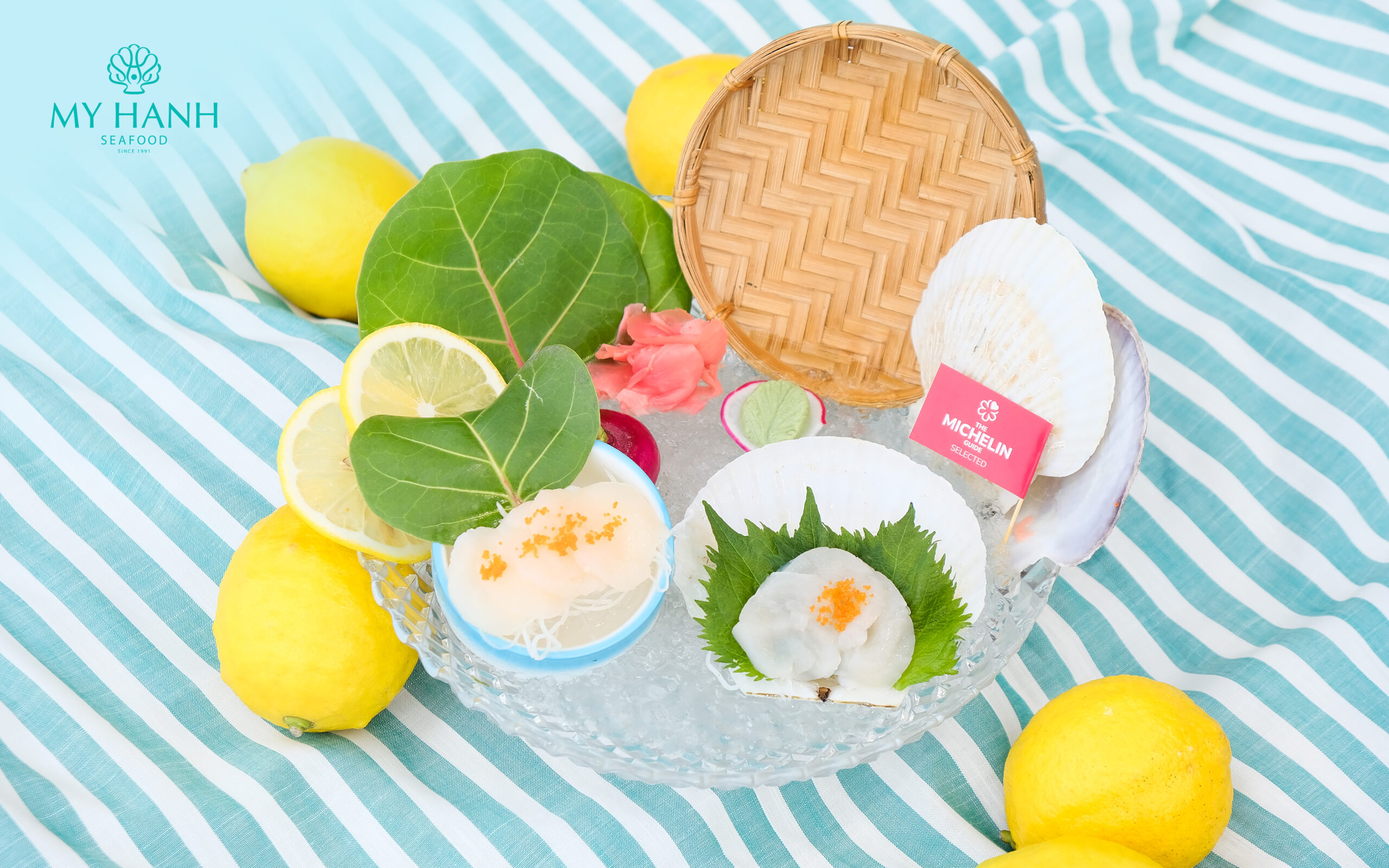 Sashimi sò điệp Nhật Hokkaido phủ chanh vàng